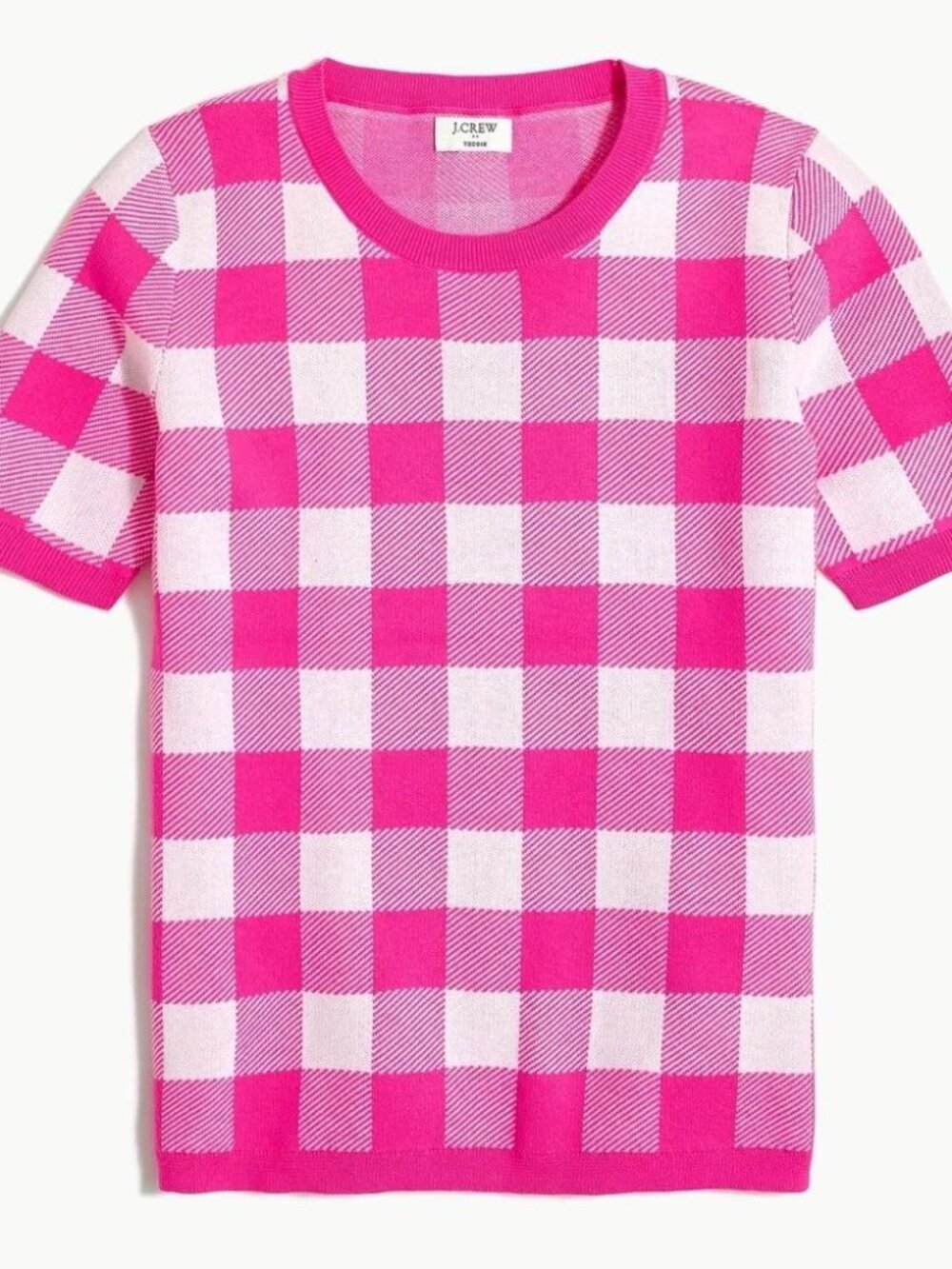 J. Crew Factory Pink Gingham Short Sleeve Sweater - Size Small